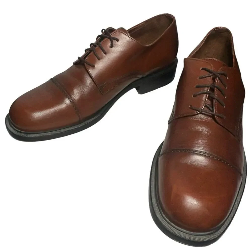 Artedoc Men's Size 11 Brown Leather Cap Toe Derby Lace Up Dress Work Shoes